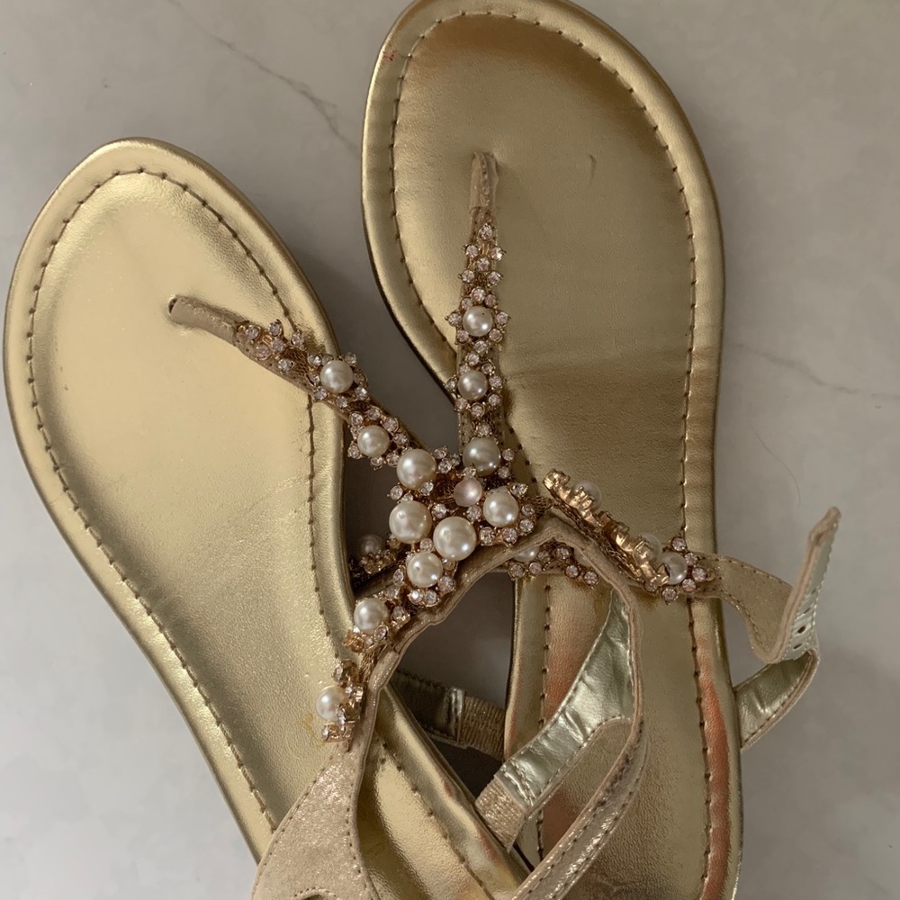 Gold embellished flat sandals